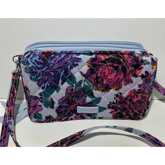 Vera Bradley NEON BLOOMS RFID All in One Crossbody Quilted Gray Purple Floral - Picture 2 of 8
